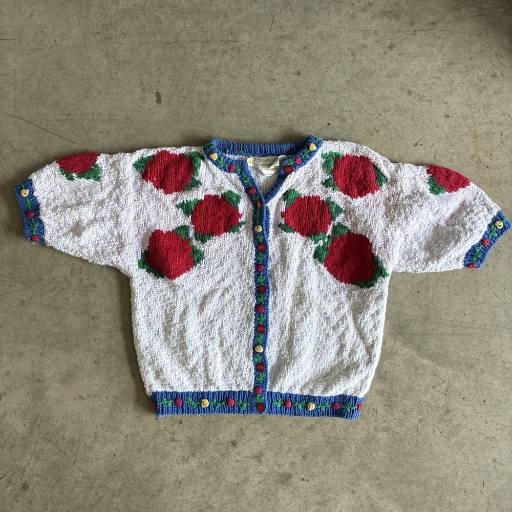 1989 The Eagles Eye Knit Short Sleeve Strawberry Sweater 90s 80s - Women Sz S